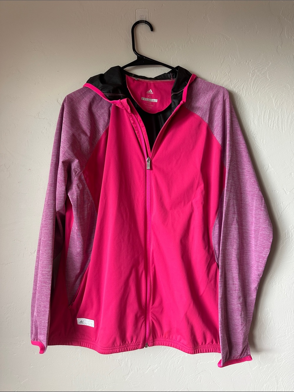 adidas Women's Hot Pink & Heather Pink Full-Zip Hooded Golf x Climastorm Jacket